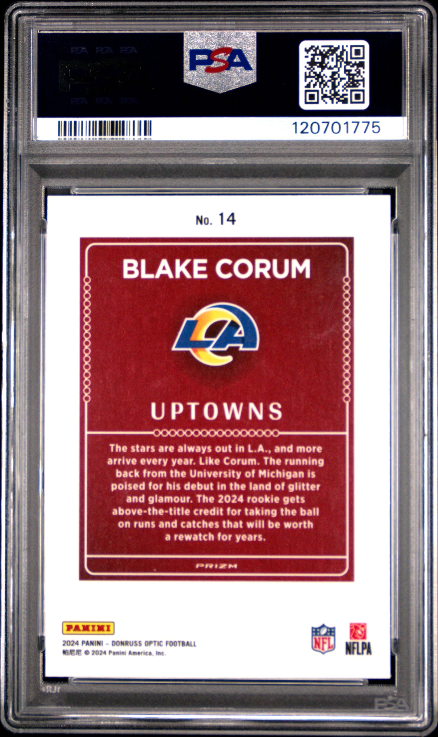 2024 Panini Donruss Optic Uptowns Blake Corum #14 PSA 9