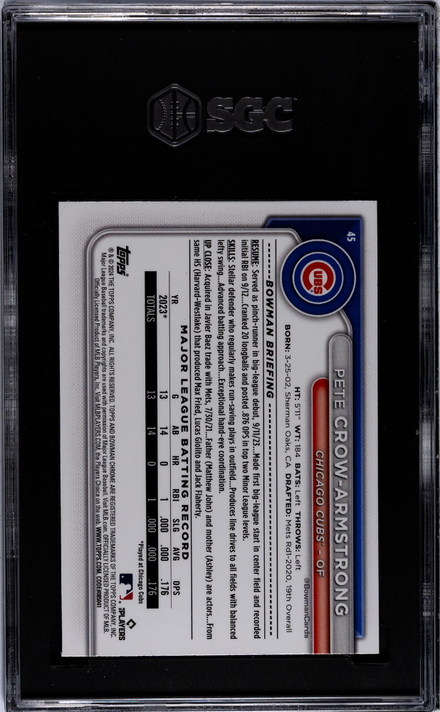 2024 Bowman Chrome Pete Crow-Armstrong #45 Aqua Raywave Refractor SGC 9