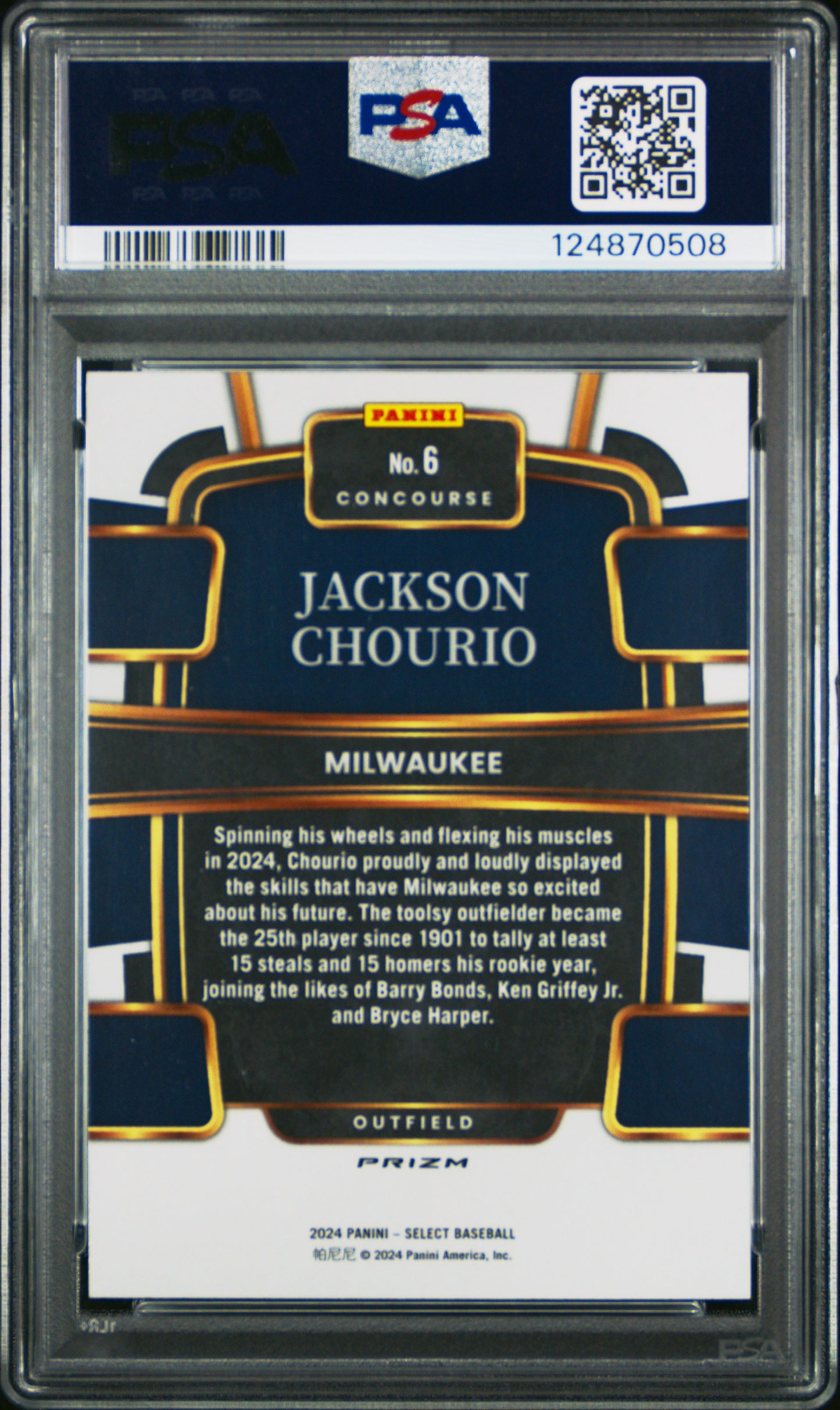 2024 Panini Select Concourse Jackson Chourio #6 Silver Prizm PSA 10