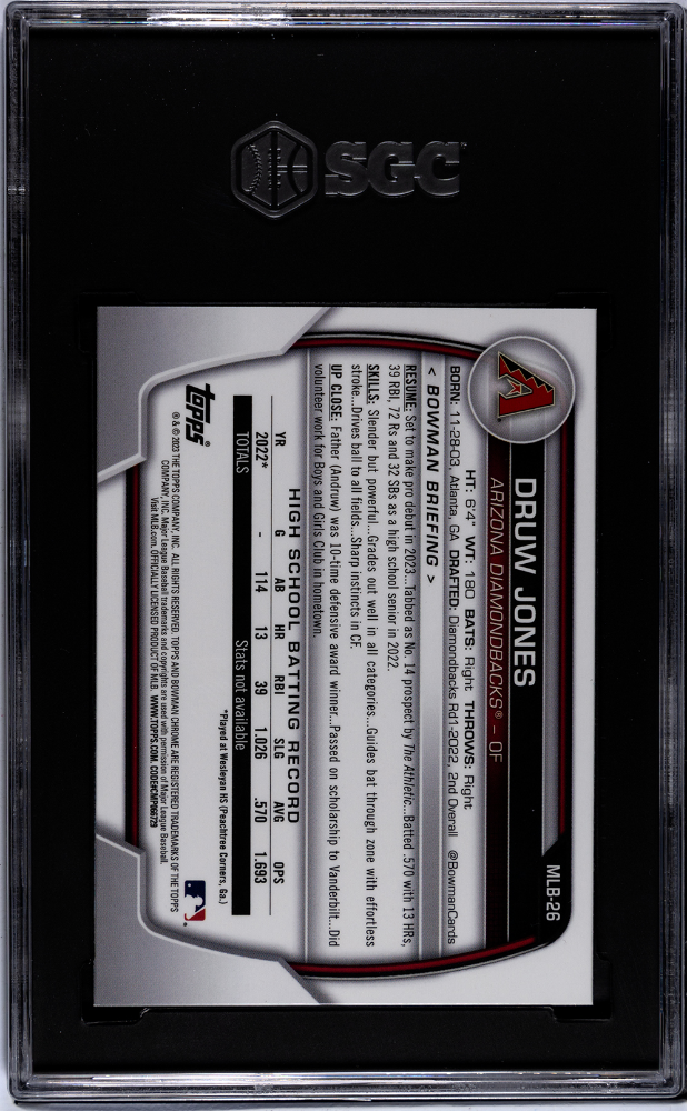 2023 Bowman The National Druw Jones #MLB-26 CHR. Pros. SGC 9