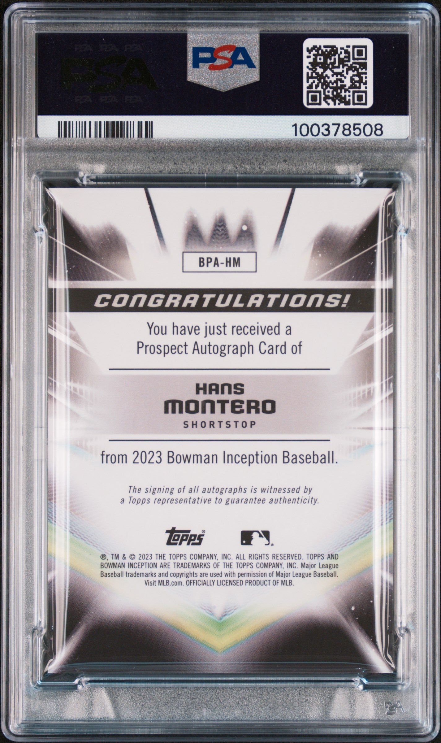 2023 Bowman Inception Autographs Hans Montero #BPAHM 321/399 PSA 10