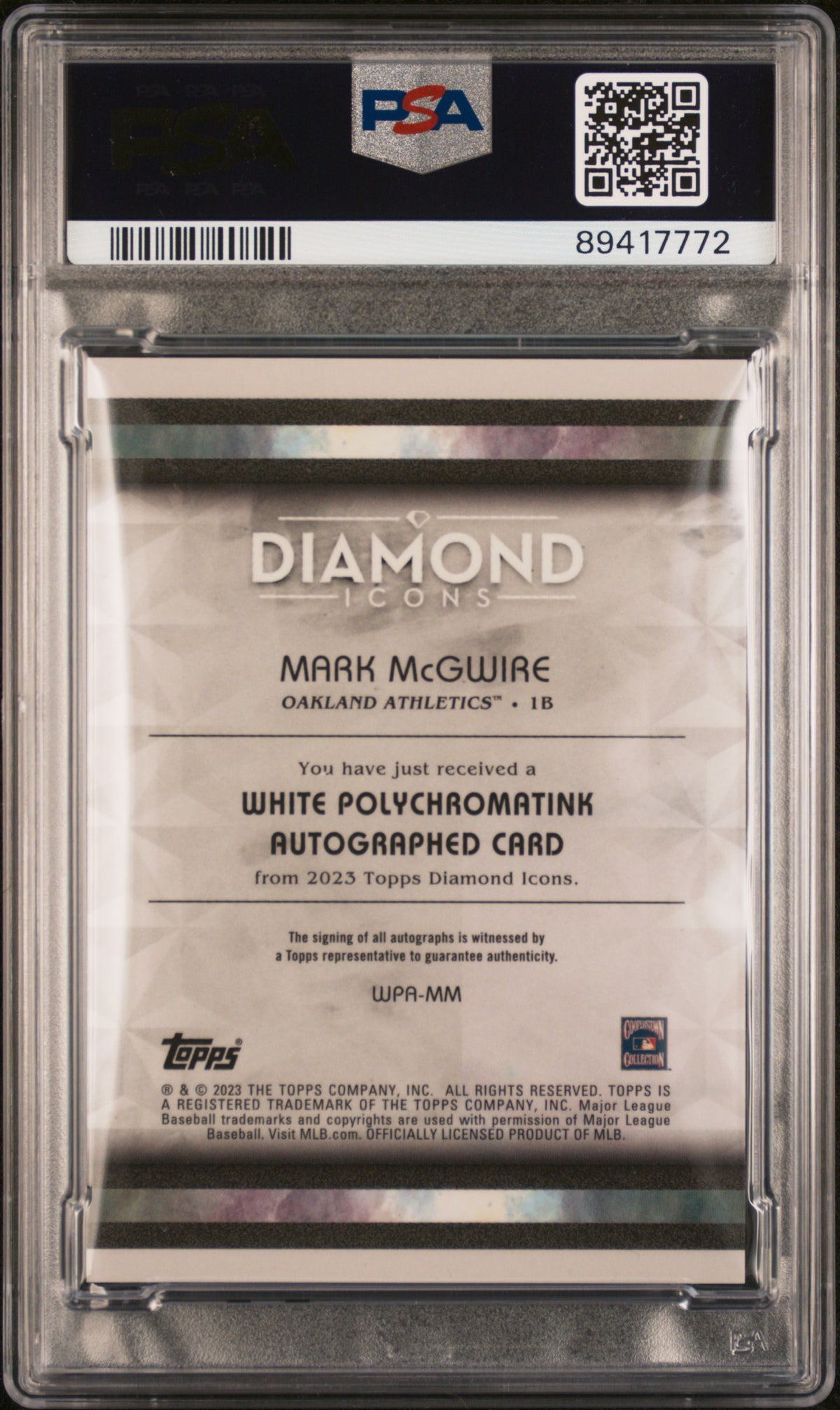 2023 Topps Diamond Icons White Auto Mark Mcgwire #WPAMM Green /15 PSA 9