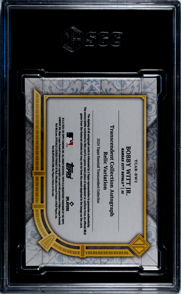 2024 Topps Transcendent Bobby Witt JR. #TCAR-BW2 Auto Relic /10 SGC 9 Auto 10