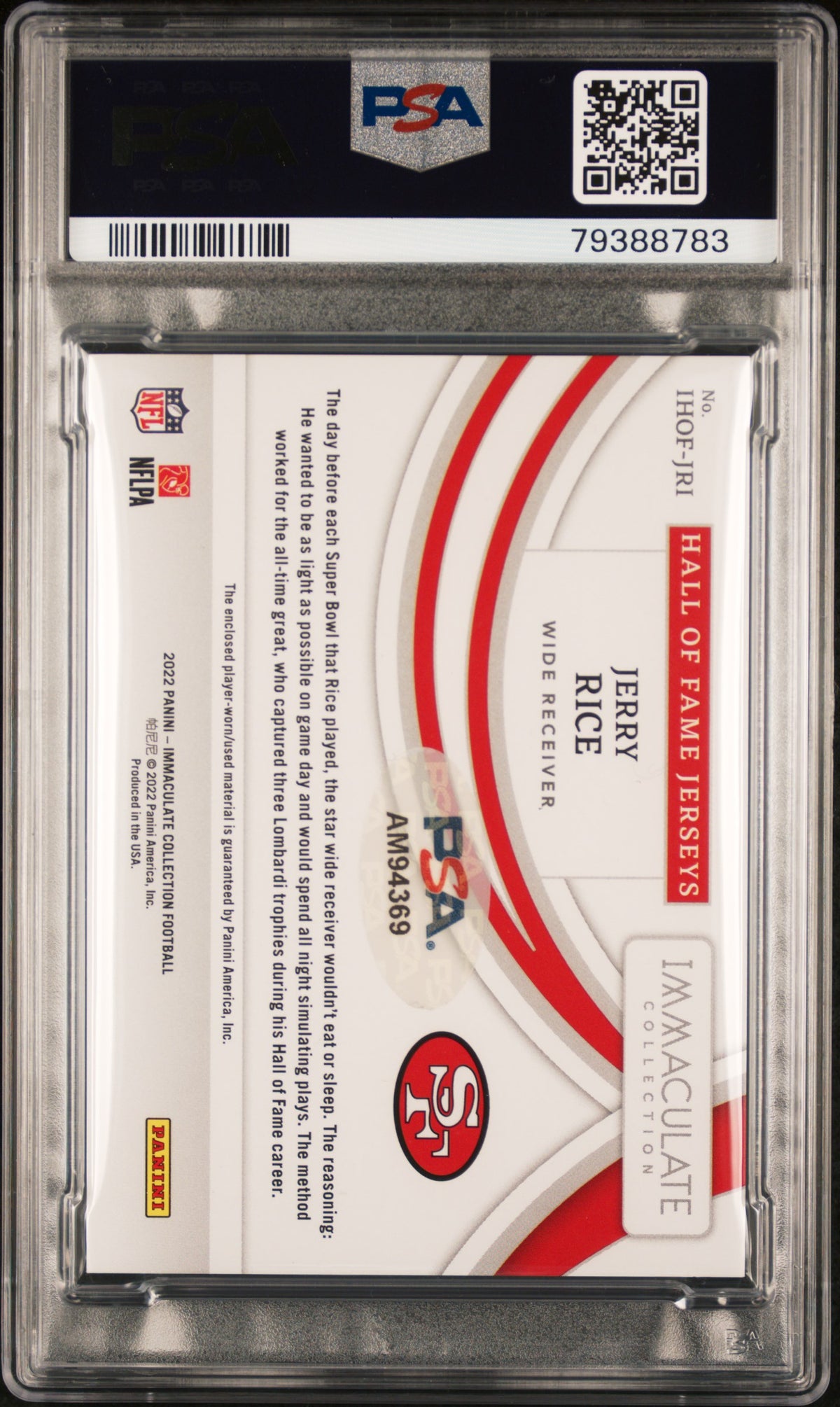 2022 Panini Collection Hall Of Fame Jerseys Jerry Rice #IHOFJRI Imclt 1/1 PSA 9