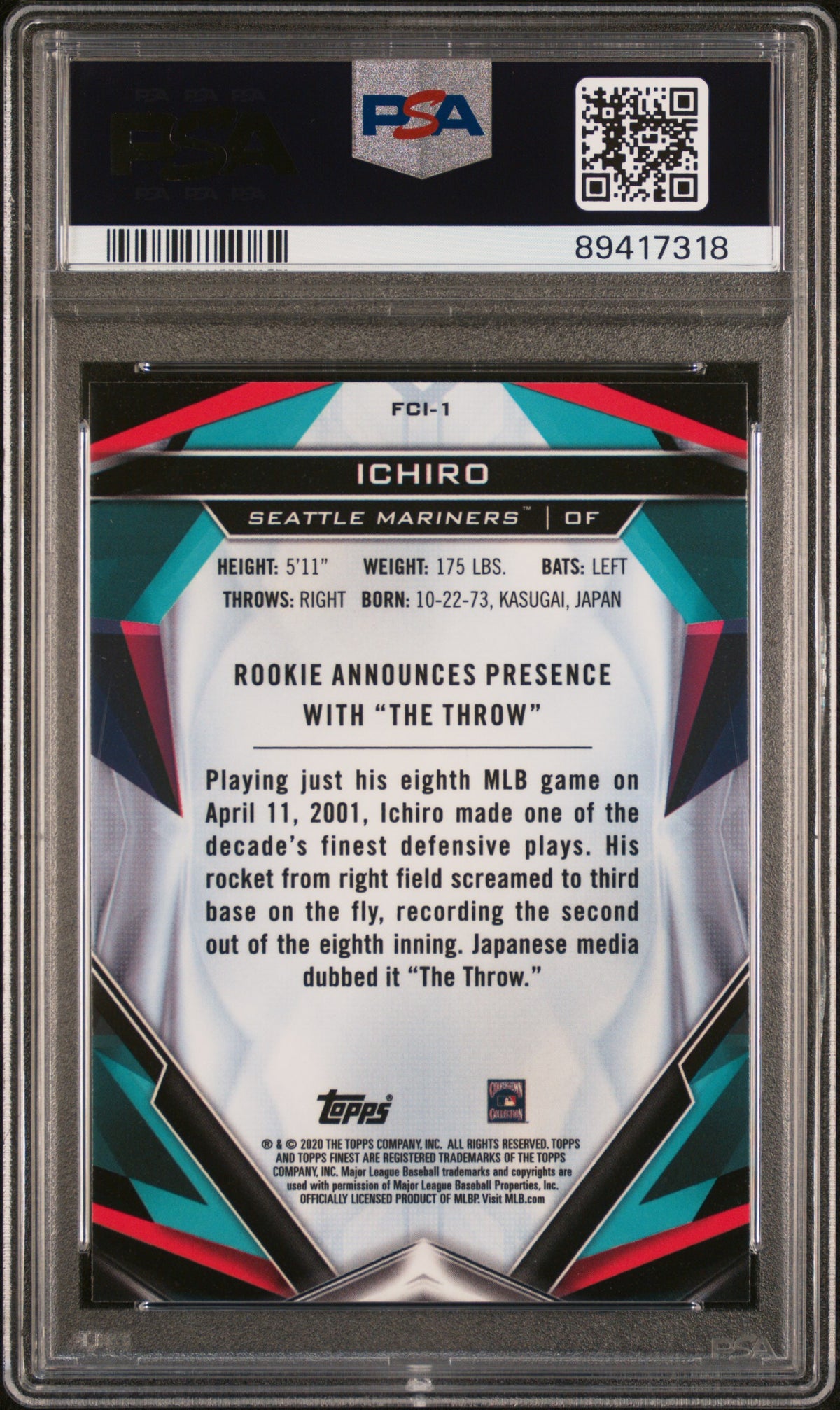 2020 Finest Careers Ichiro #FCI1 PSA 10