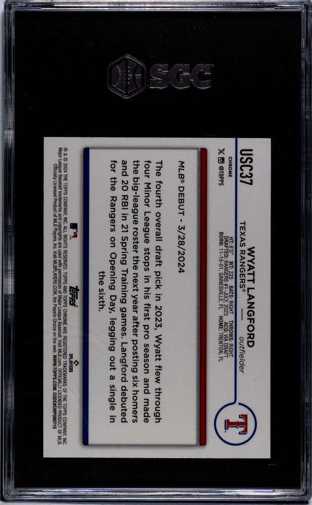 2024 Topps Chrome Update Wyatt Langford #USC37 Blue Raywave Refractor SGC 10