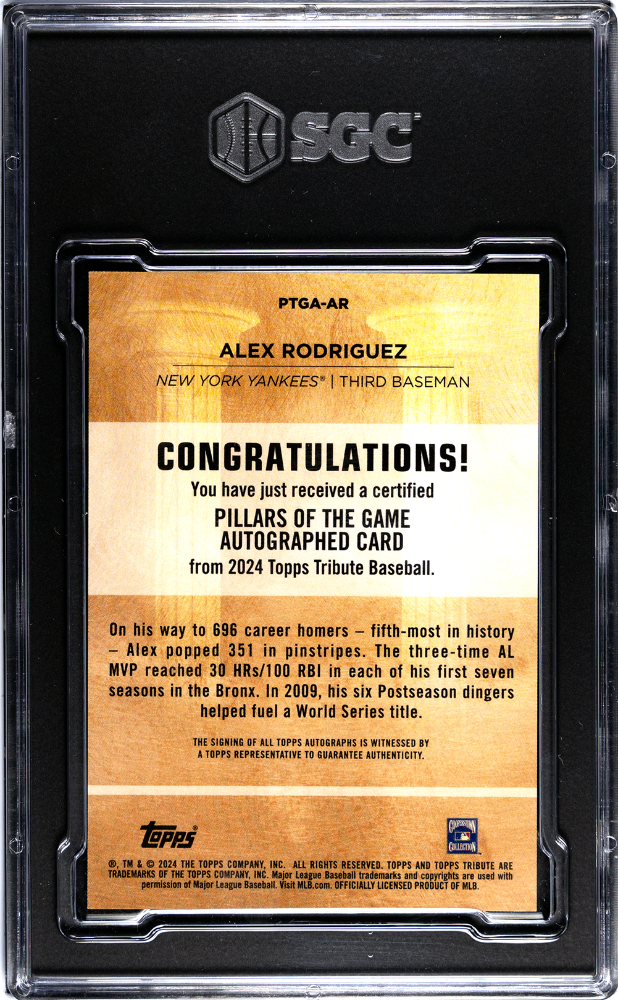 2024 Topps Tribute Alex Rodriguez #PTGA-AR Pillars Of The Game Autograph SGC 9.5