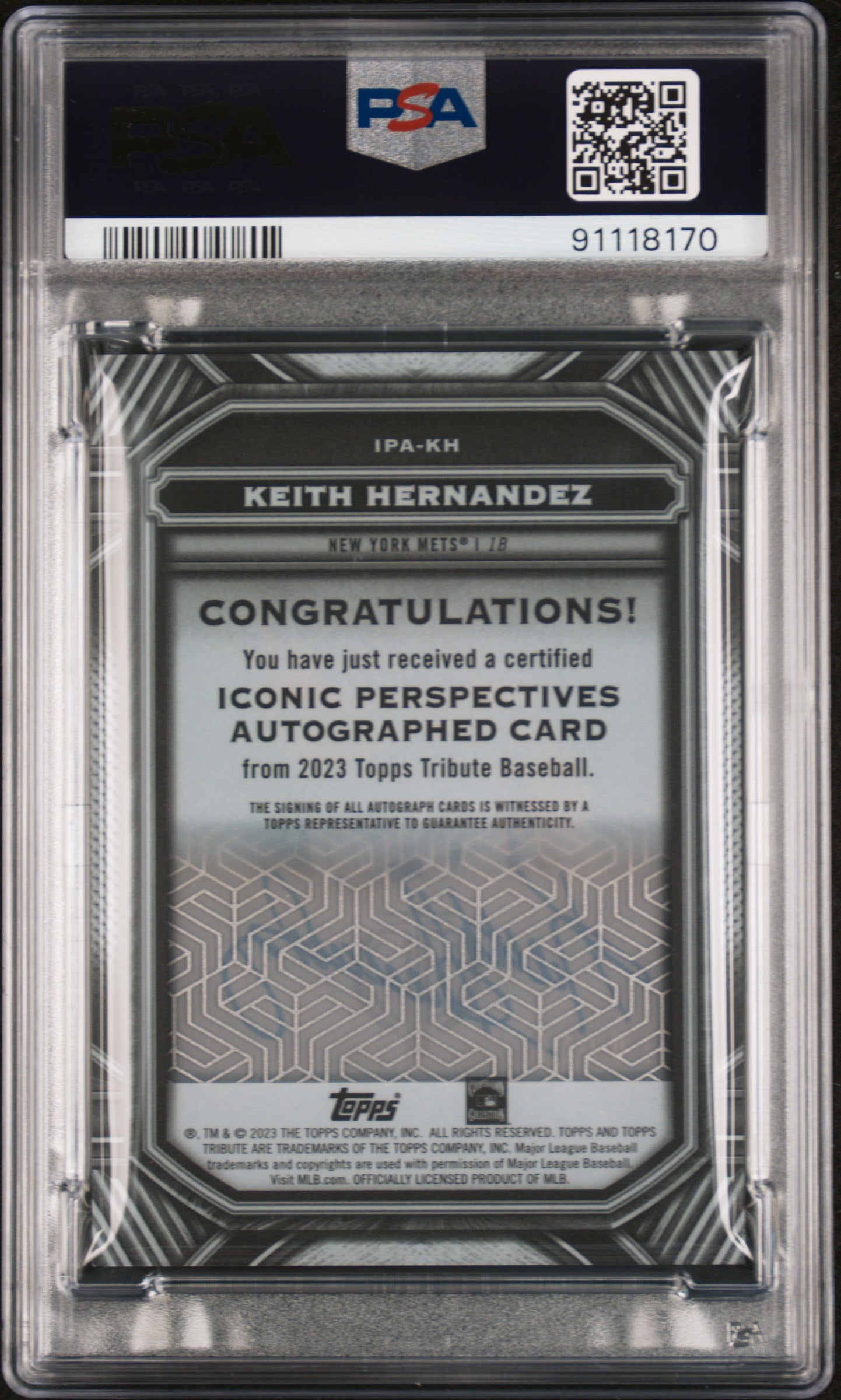 2023 Topps Tribute Iconic Perspectives Auto Keith Hernandez #IPAKH Red /10 PSA
