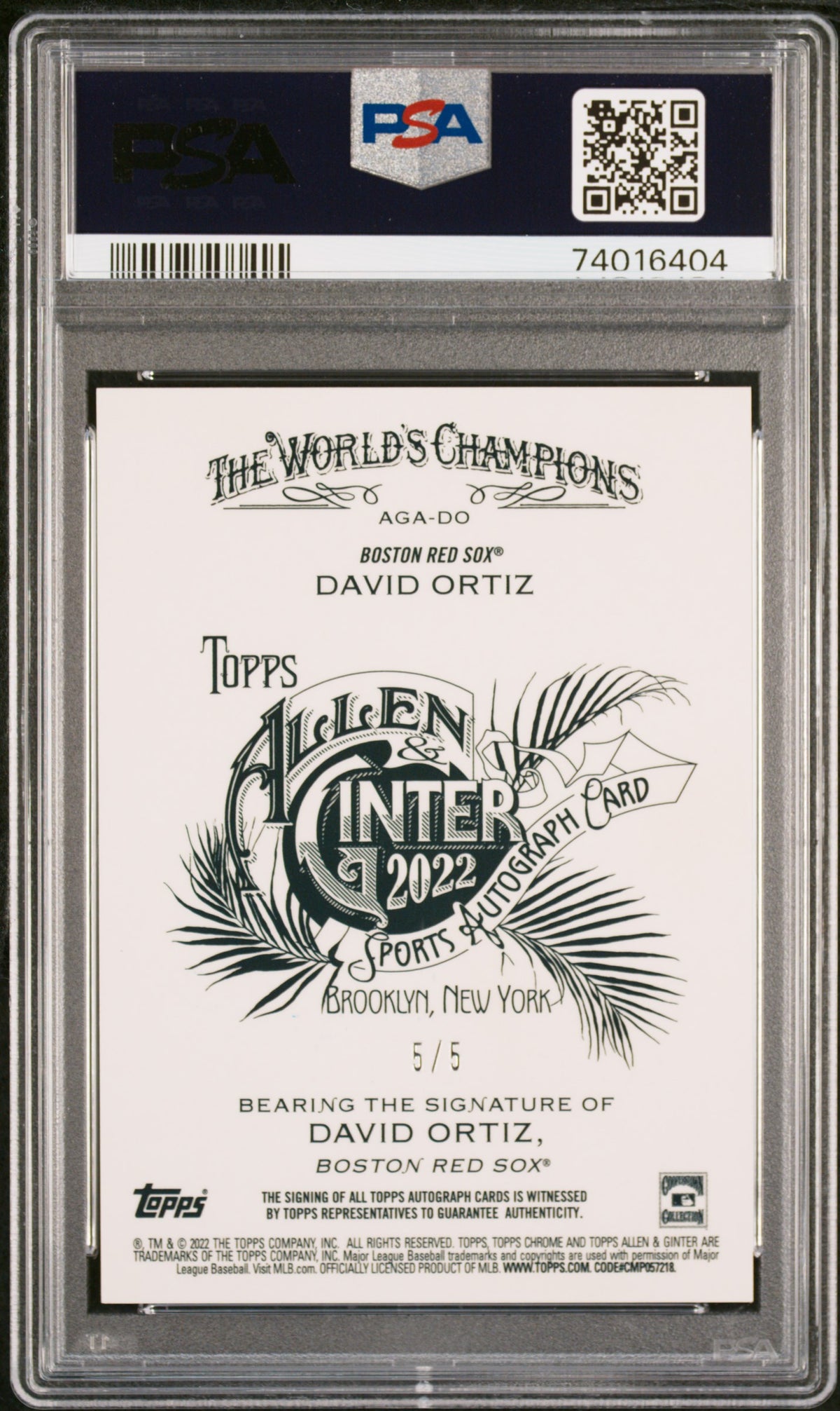 2022 Topps Allen & Ginter Chrome Autographs David Ortiz #DO Red Refractor PSA 8