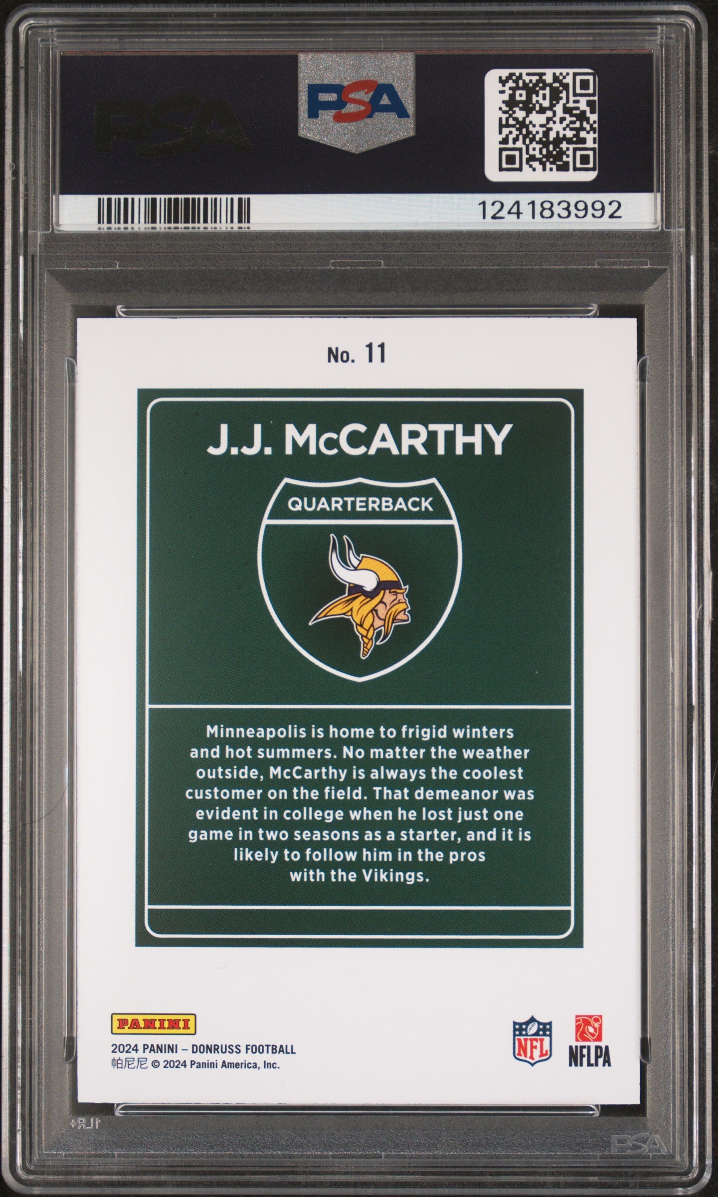2024 Panini Donruss Downtown! JJ Mccarthy #11 PSA 10