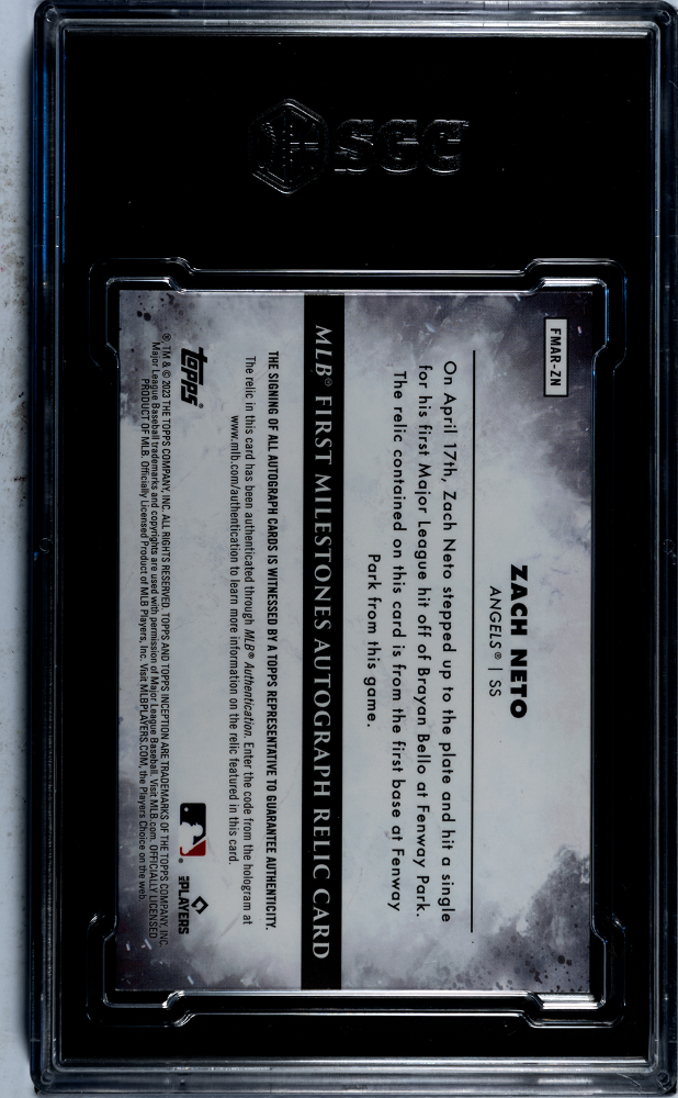 2023 Topps Inception Zach Neto #FMAR-ZN First Auto Relic Red 25 SGC 8 Auto 10