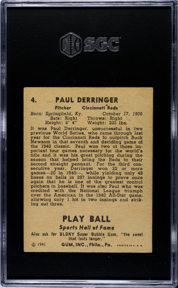 1941 Playball Duke Derringer #4 SGC 1.5