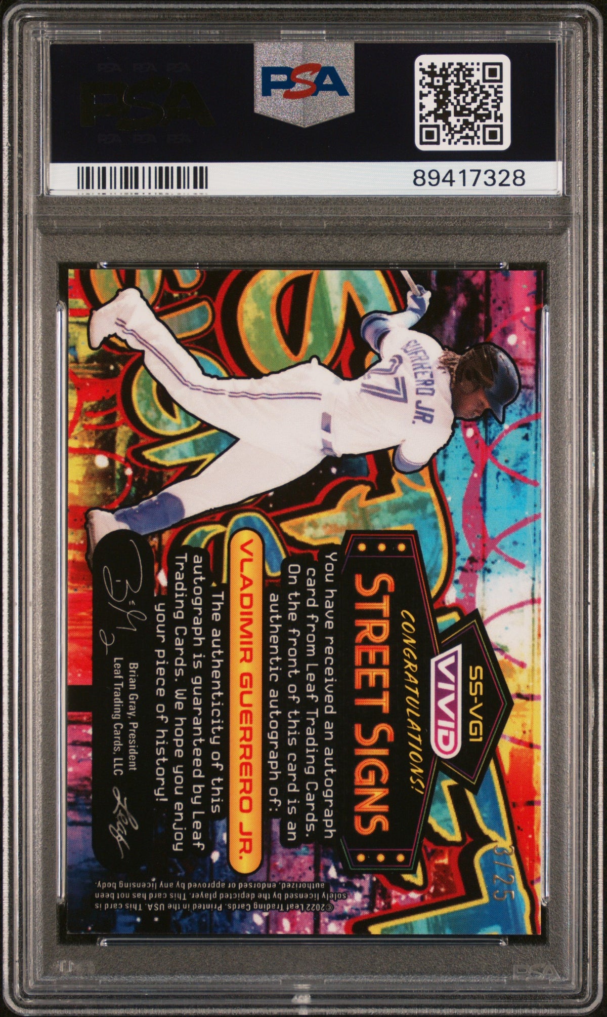 2022 Leaf Vivid Street Signs Autographs Vladimir Guerrero JR. #SSVG1 PSA 10