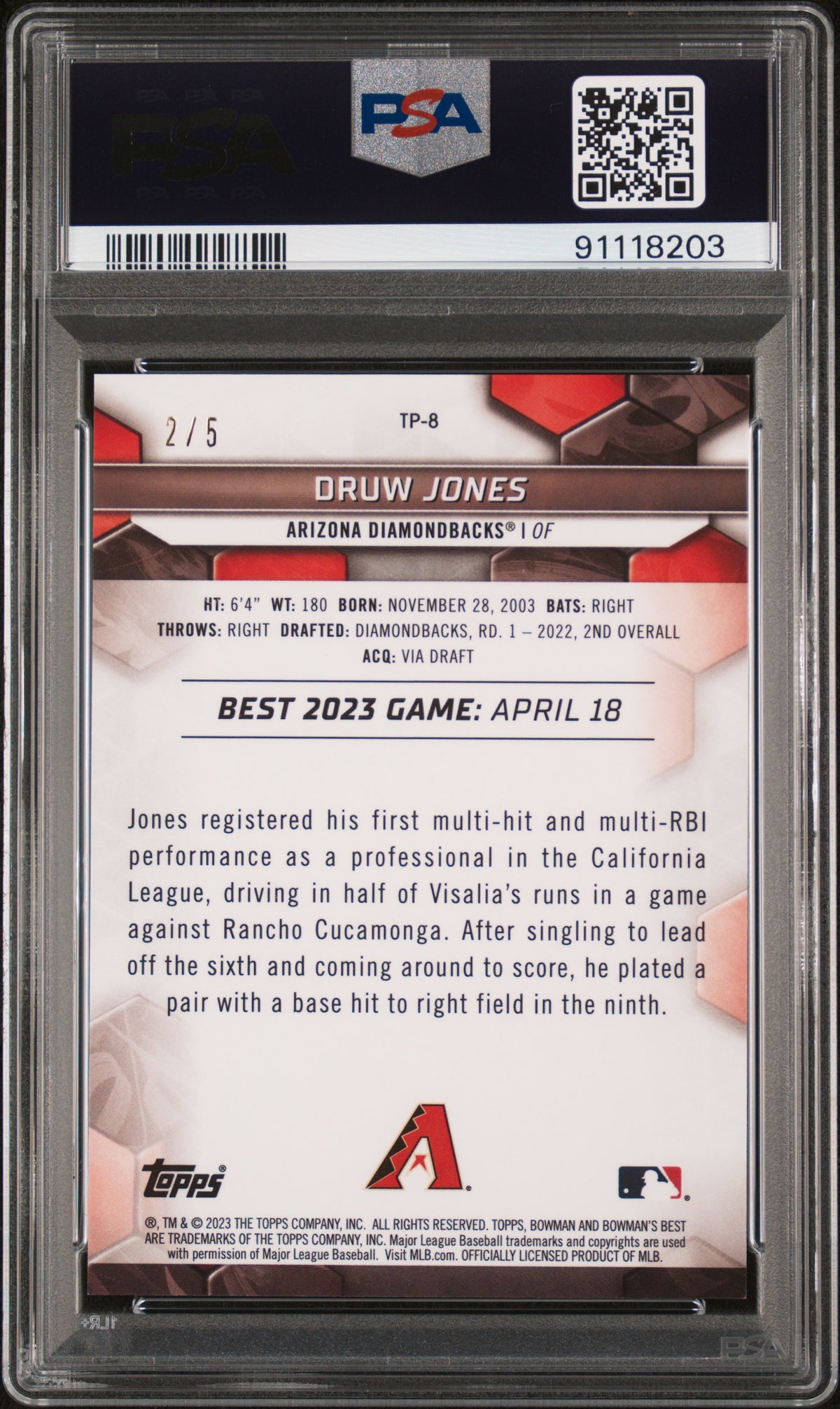 2023 Bowman's Best Top Prospects Druw Jones #TP8 Red Lava PSA 8