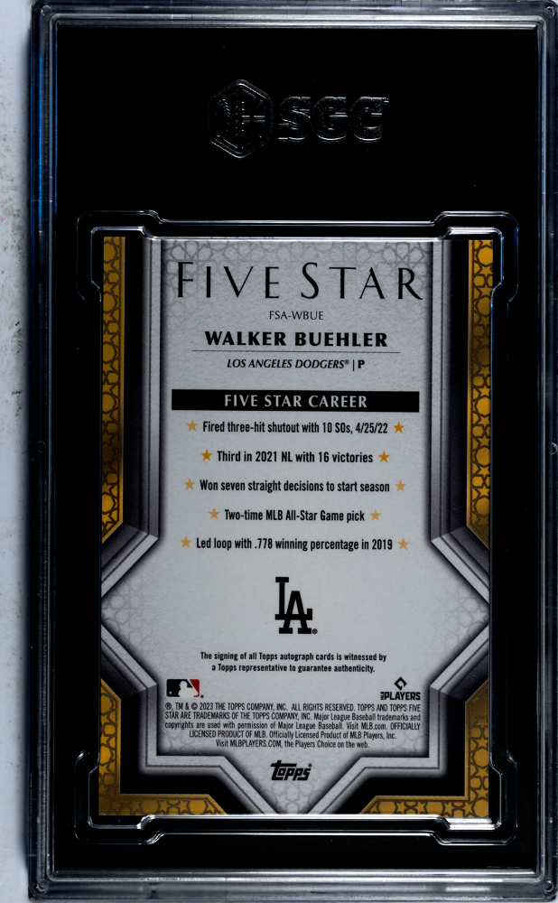 2023 Topps Five Star Walker Buehler #FSA-WBUE Autograph SGC 9 Auto 10