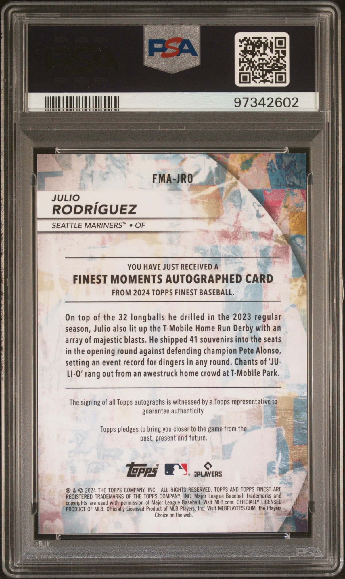 2024 Topps Finest Finest Moments Auto Julio Rodriguez FMAJRO Red Lava Ref PSA 10