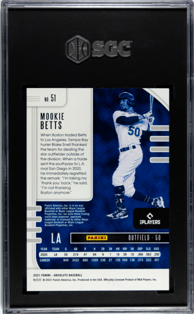 2021 Panini Absolute Mookie Betts #51 Holo Silver 199 SGC 9