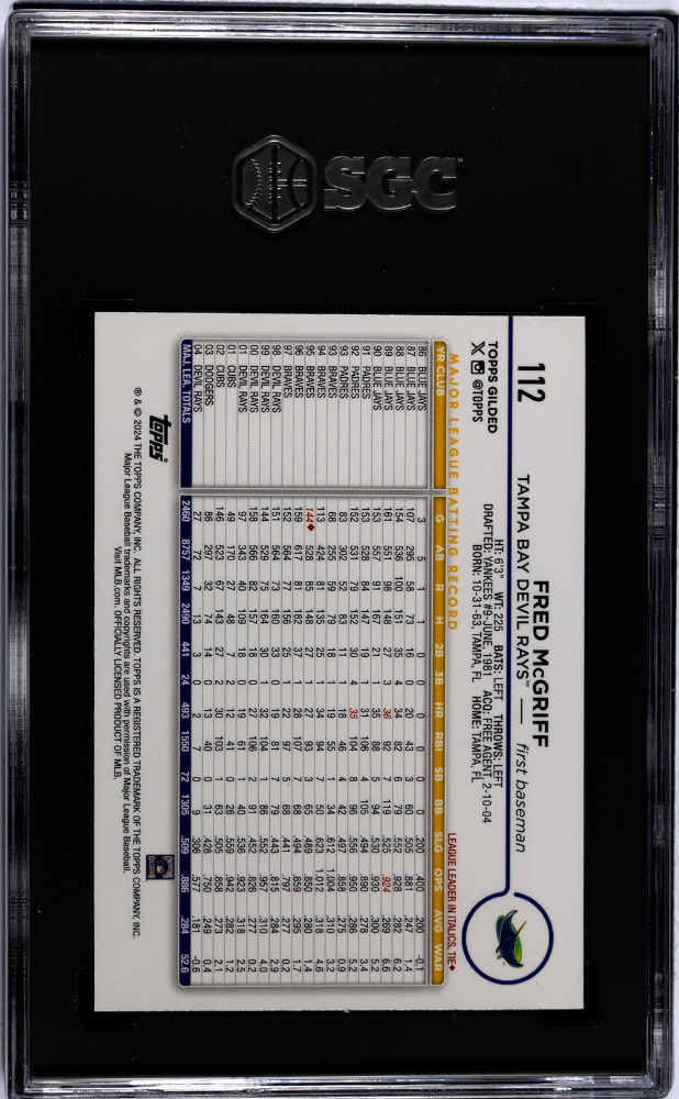 2024 Topps Gilded Collection Fred Mcgriff #112 Gold Diamond Refractor SGC 10
