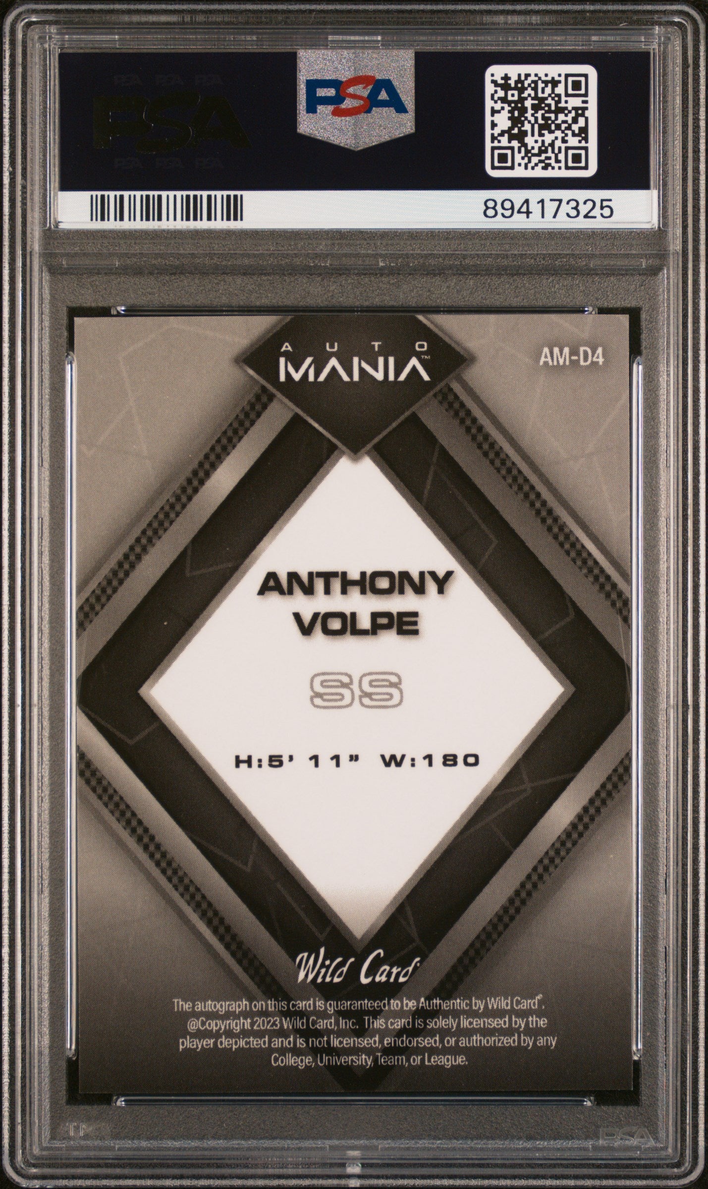2023 Wild Card Auto Mania Auto Anthony Volpe #AMD4 DMD Rainbow Green 6/15 PSA 10