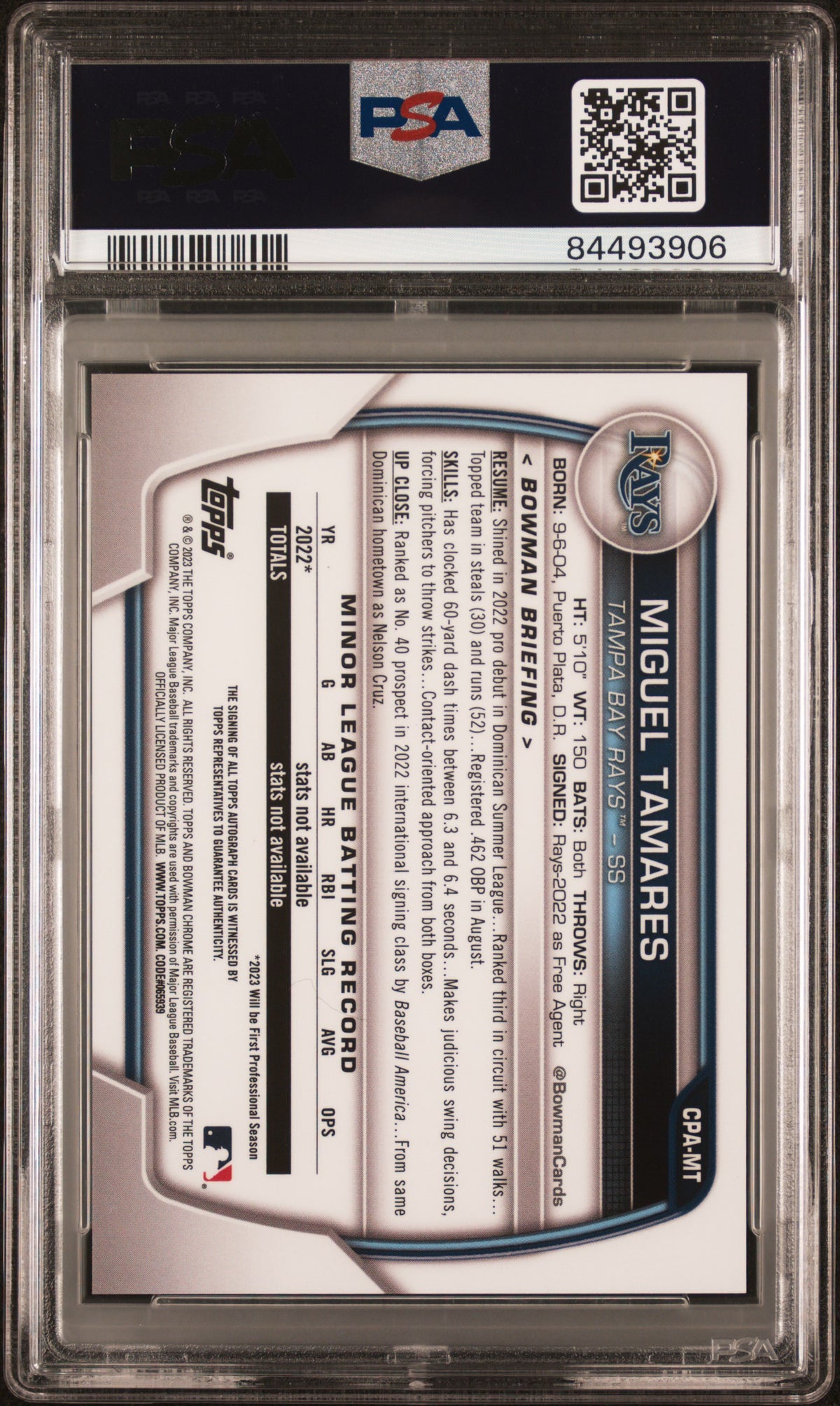 2023 Bowman Chrome Prospect Auto Miguel Tamares #CPAMT Gold Shimmer /60 PSA 10
