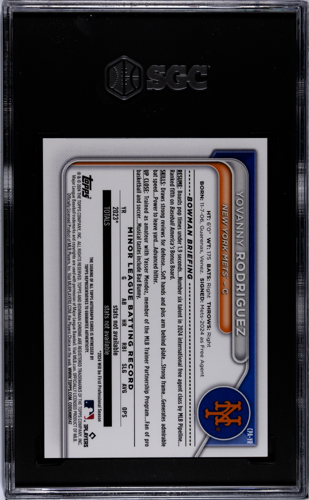 2024 Bowman Chrome Yovanny Rodriguez #CPA-YR Pros. Autograph SGC 9.5 Auto 10