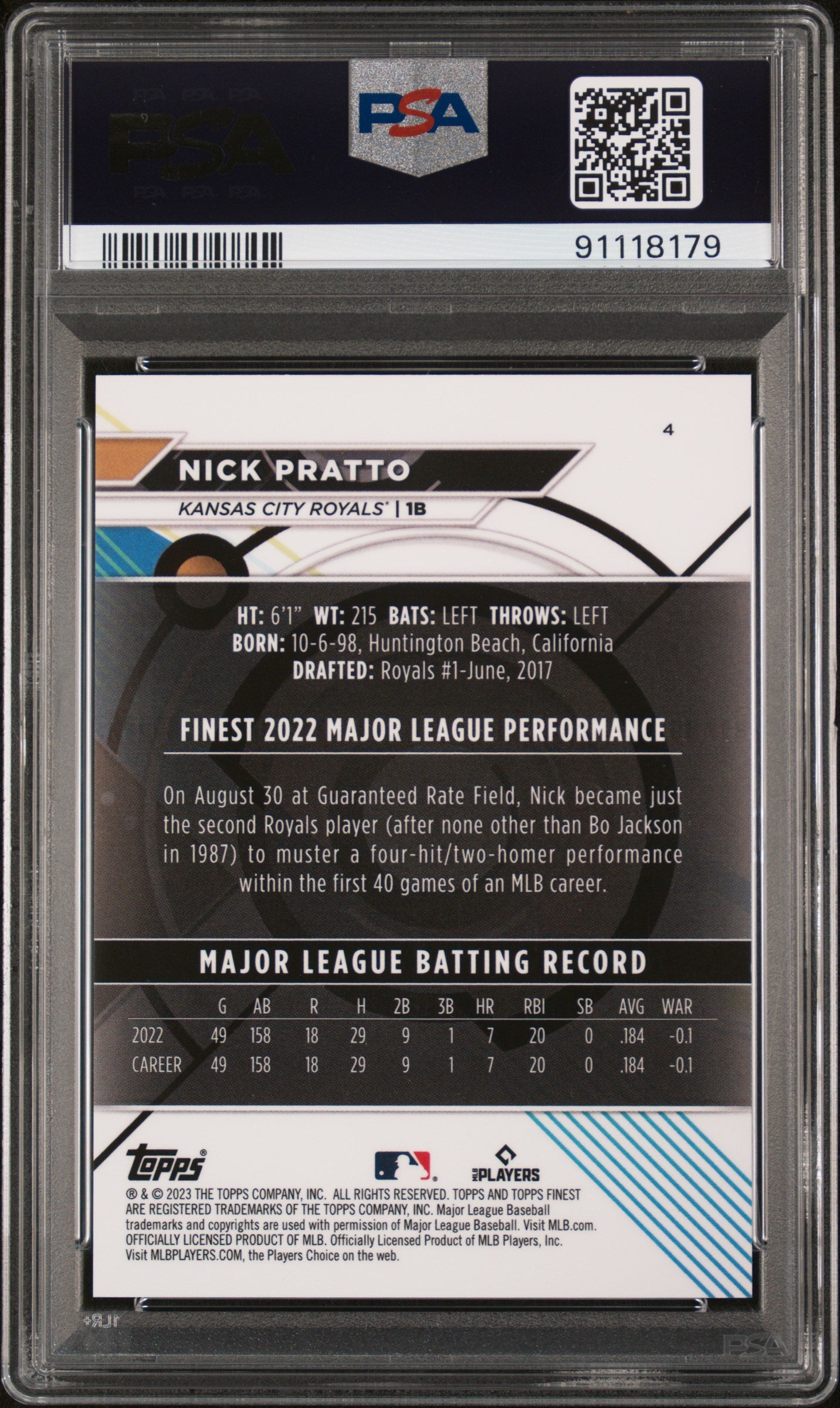 2023 Topps Finest Nick Pratto #4 Orange 02/25 PSA 10