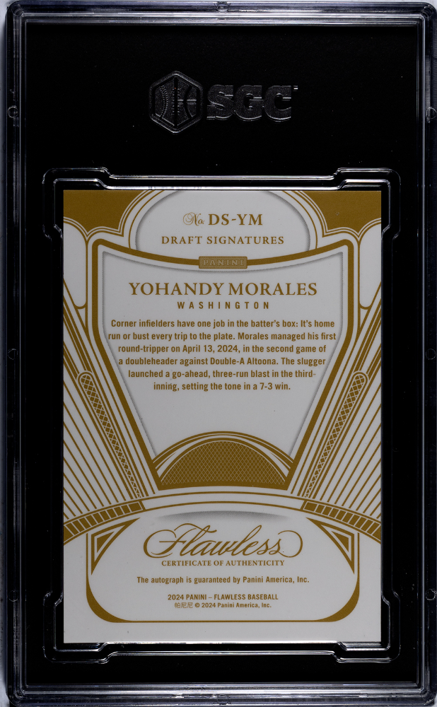 2024 Panini Flawless Yohandy Morales #DS-YM Draft Sigs. SGC 9 Auto 10