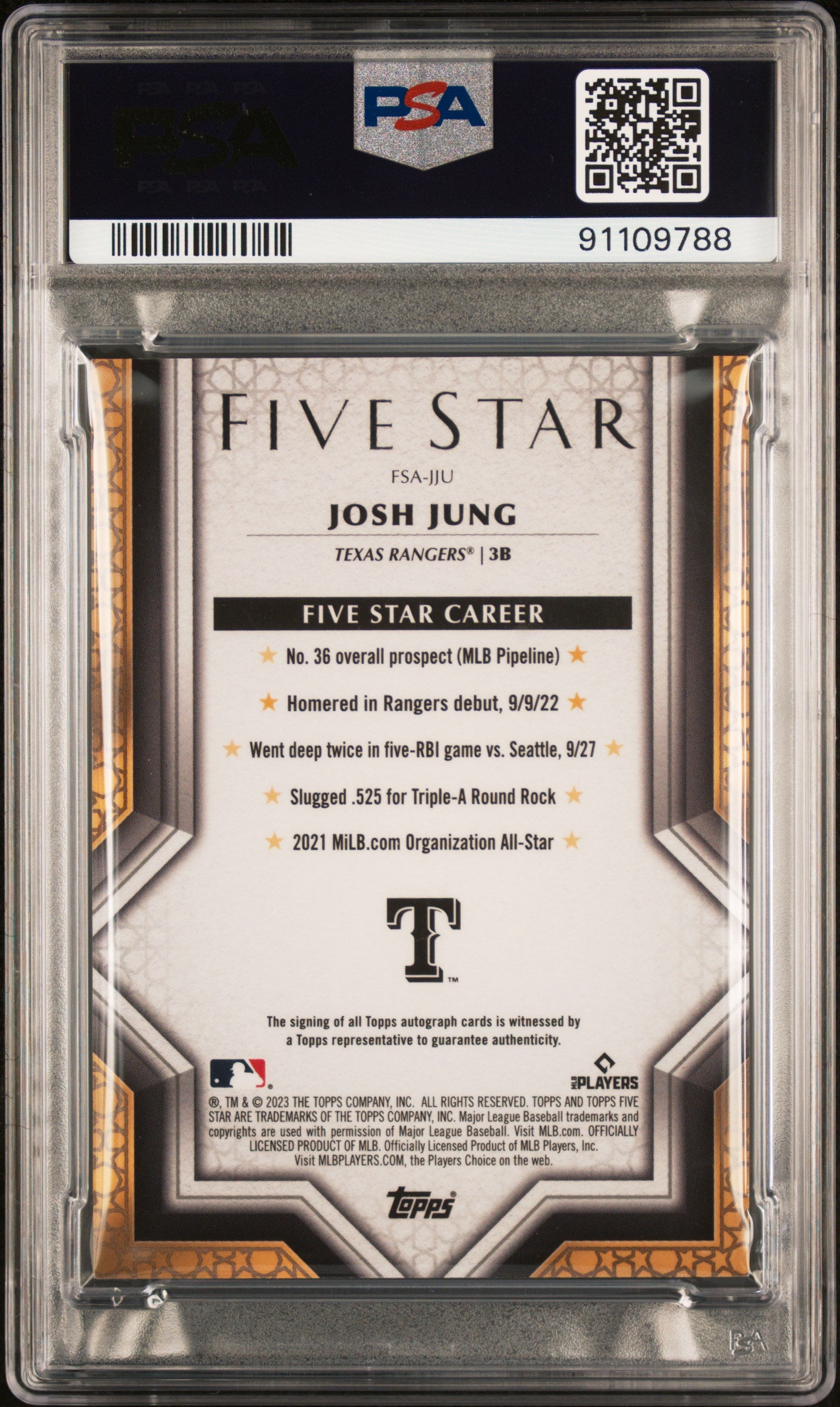 2023 Topps Five Star Autographs Josh Jung #FSAJJU PSA 9