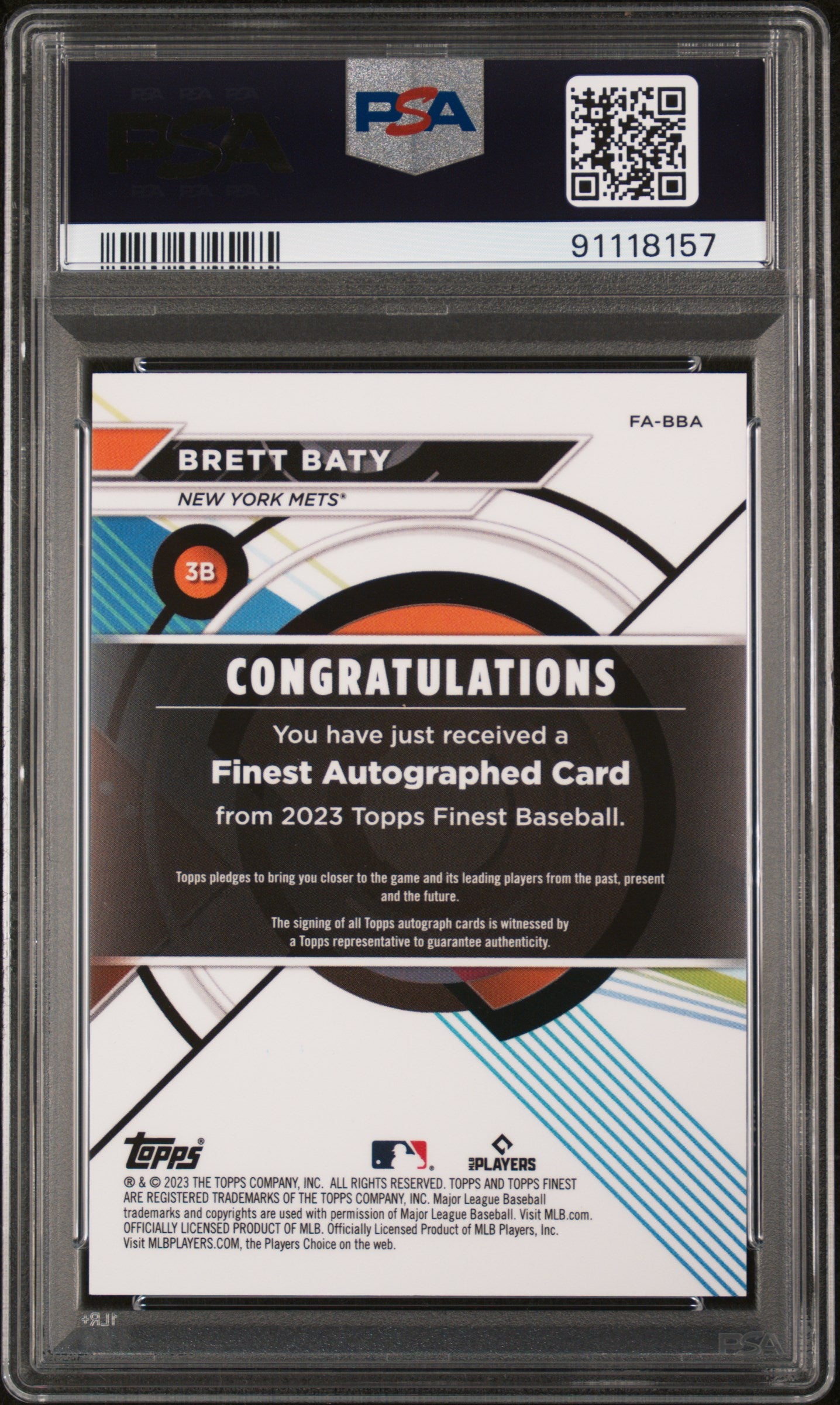 2023 Topps Finest Finest Autographs Brett Baty #BBA PSA 10