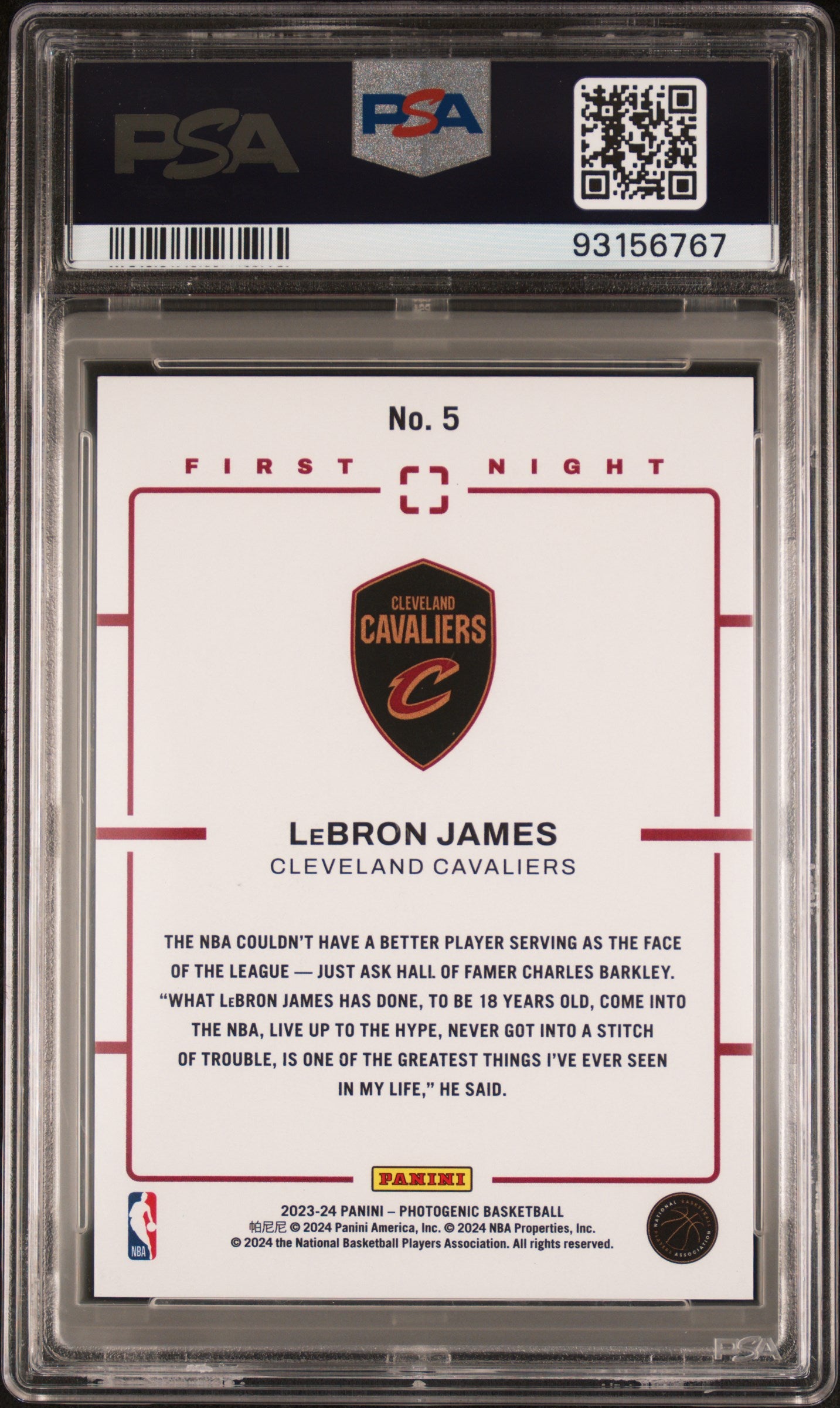2023 Panini Photogenic First Night LeBron James #5 Diamond PSA 6