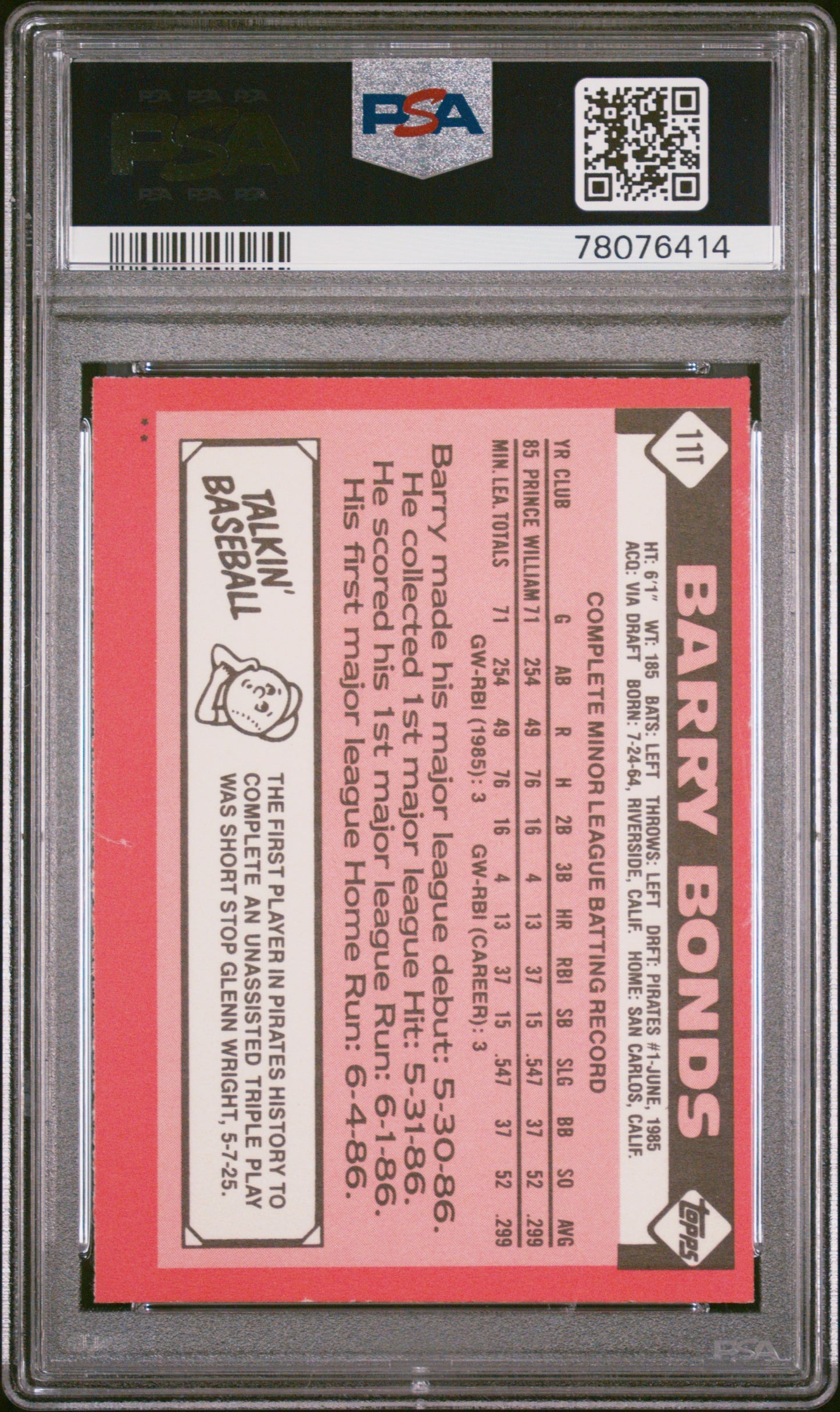 1986 Topps Traded Barry Bonds #11T PSA 7