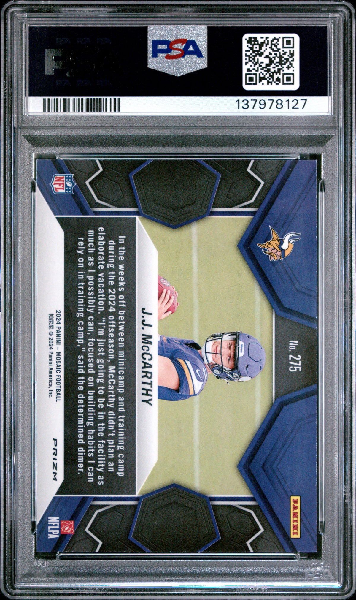 2024 Panini Mosaic JJ Mccarthy #275 Reactive Blue PSA 9