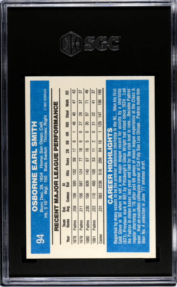 1982 Donruss Ozzie Smith #94 SGC 8