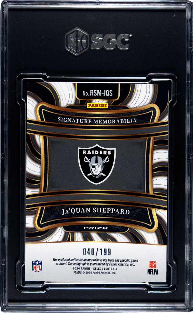 2024 Panini Select Ja'quan Sheppard #RSM-JQS Rookie SIG. Mem. SGC 9