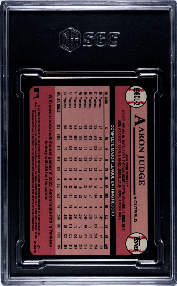 2024 Topps Chrome Aaron Judge #89BCL-2 '89 Des. Var. Red Raywave Refractor SGC 9