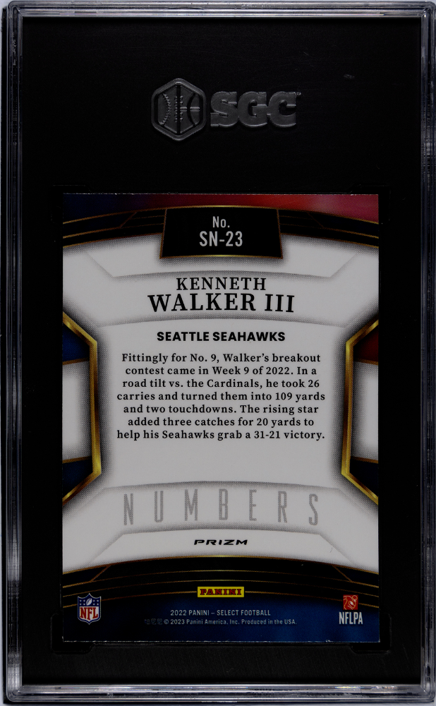 2022 Panini Select Kenneth Walker III #SN-23 Numbers Zebra Prizm SGC 10