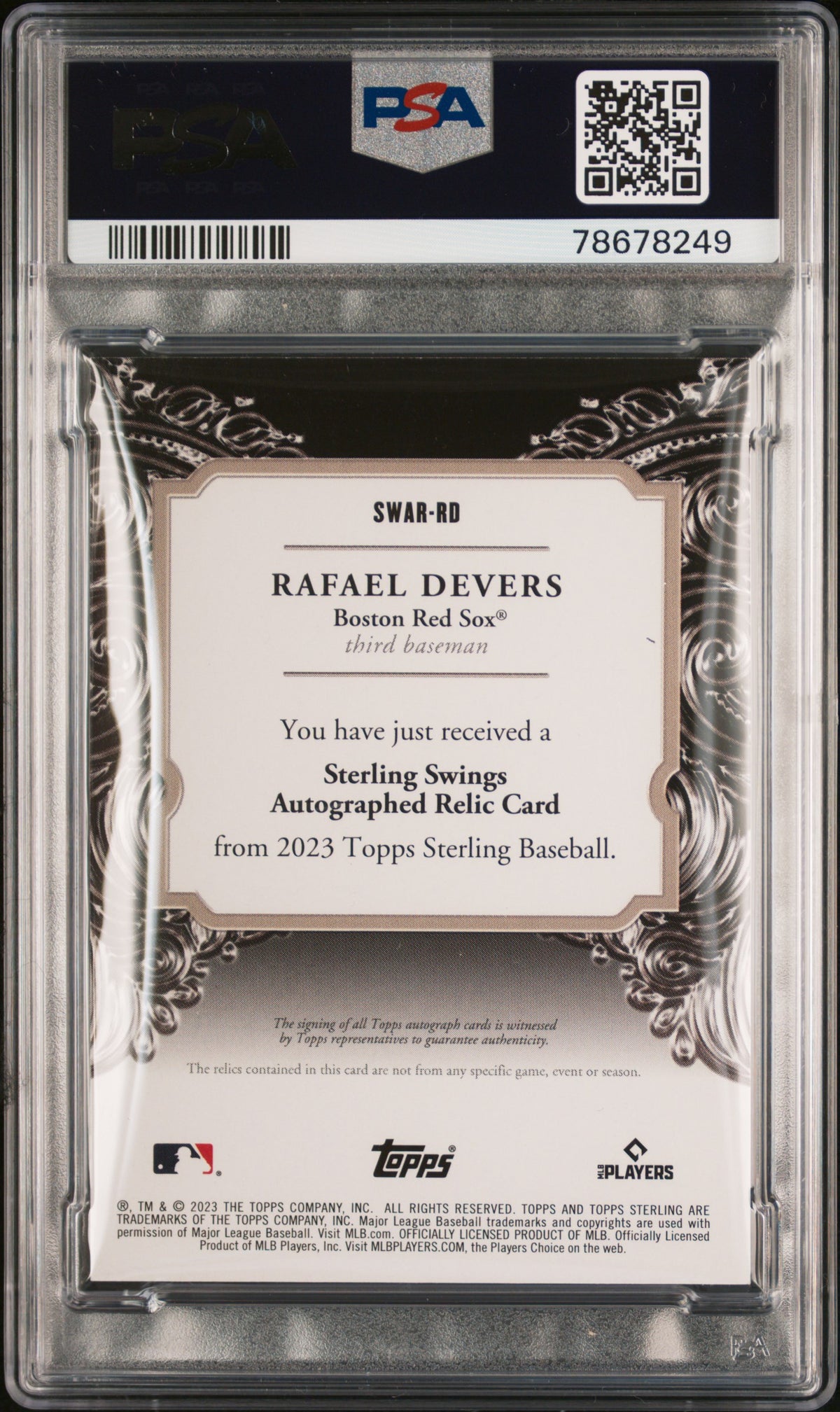 2023 Topps Sterling Sterling Swings Auto Rafael Devers #SWARRD Rlcs PSA 9 Auto 8