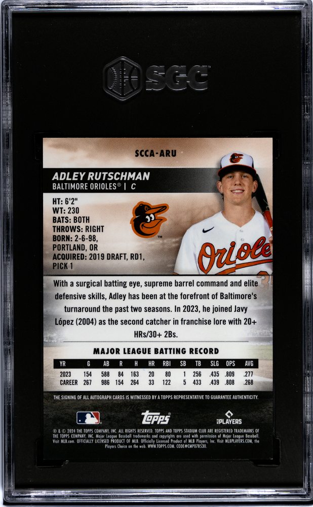 2024 Topps Stadium Club Adley Rutschman #SCCA-ARU Auto Red Ref SGC 10 Auto 10
