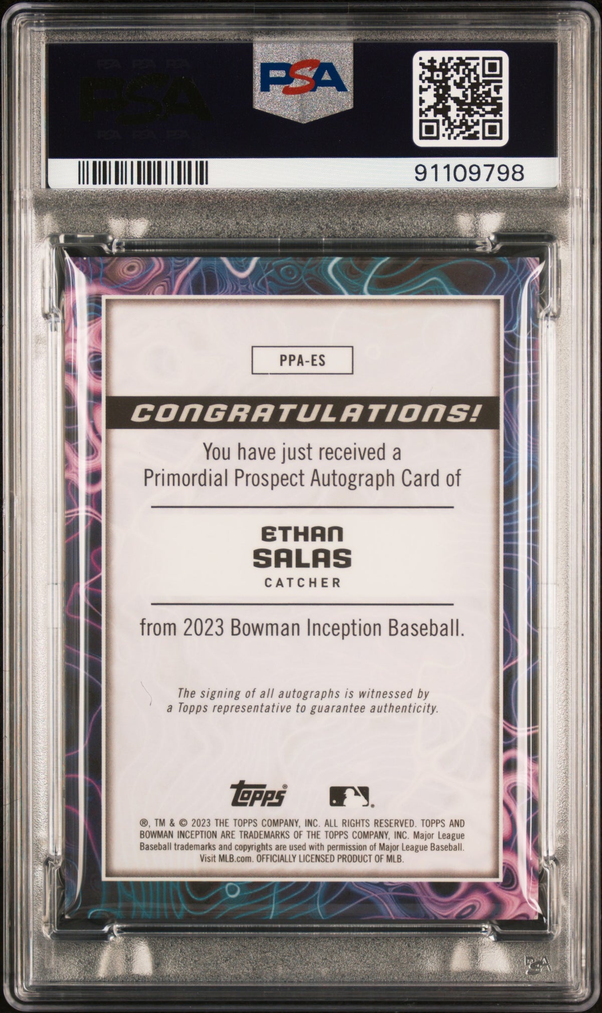 2023 Bowman Inception Primordial Auto Ethan Salas #PPAES Ppa Gold Foil /50 PSA