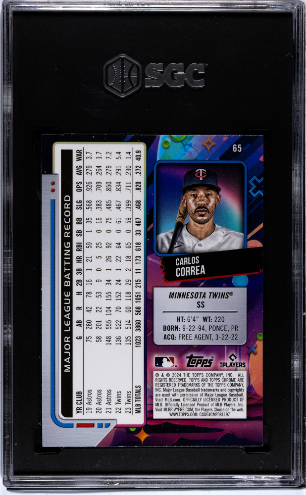 2024 Topps Cosmic Chrome Carlos Correa #65 Gold Interstellar Refractor SGC 8