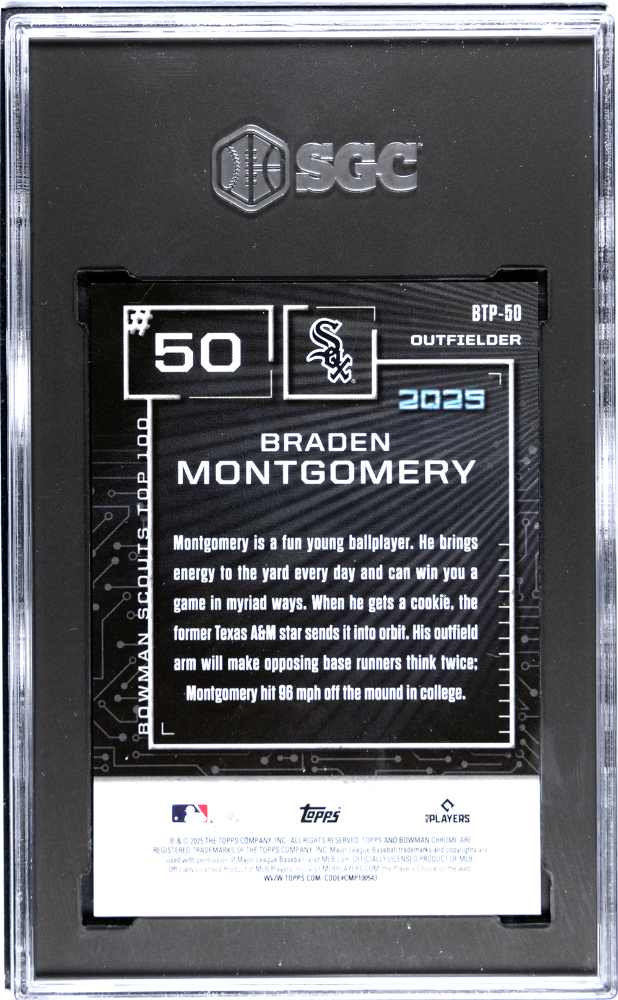 2025 Bowman Braden Montgomery #BTP-50 Scout's Top 100 Gold Refractor SGC 9.5