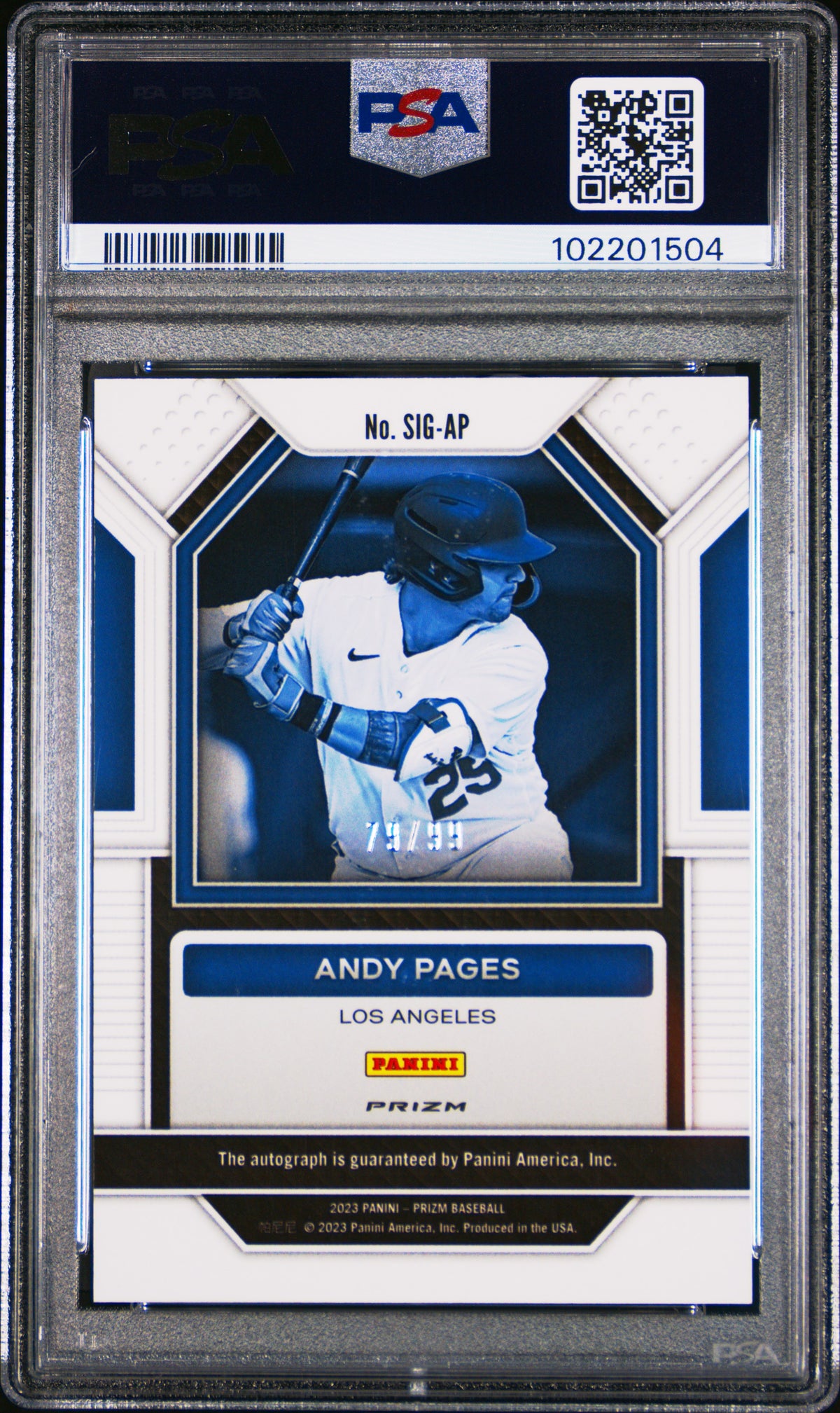 2023 Panini Prizm Signatures Andy Pages #SIGAP Purple PSA 10