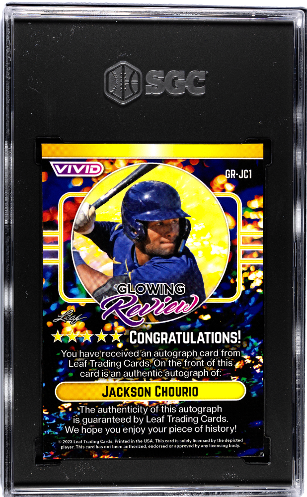 2023 Leaf Vivid Jackson Chourio #GR-JC1 Glowing ellow Sparkle SGC 9 Auto 10