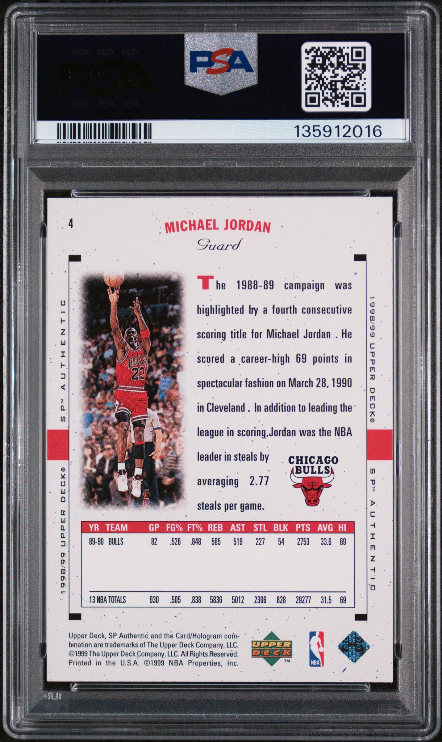 1998 SP Authentic Michael Jordan #4 PSA 9