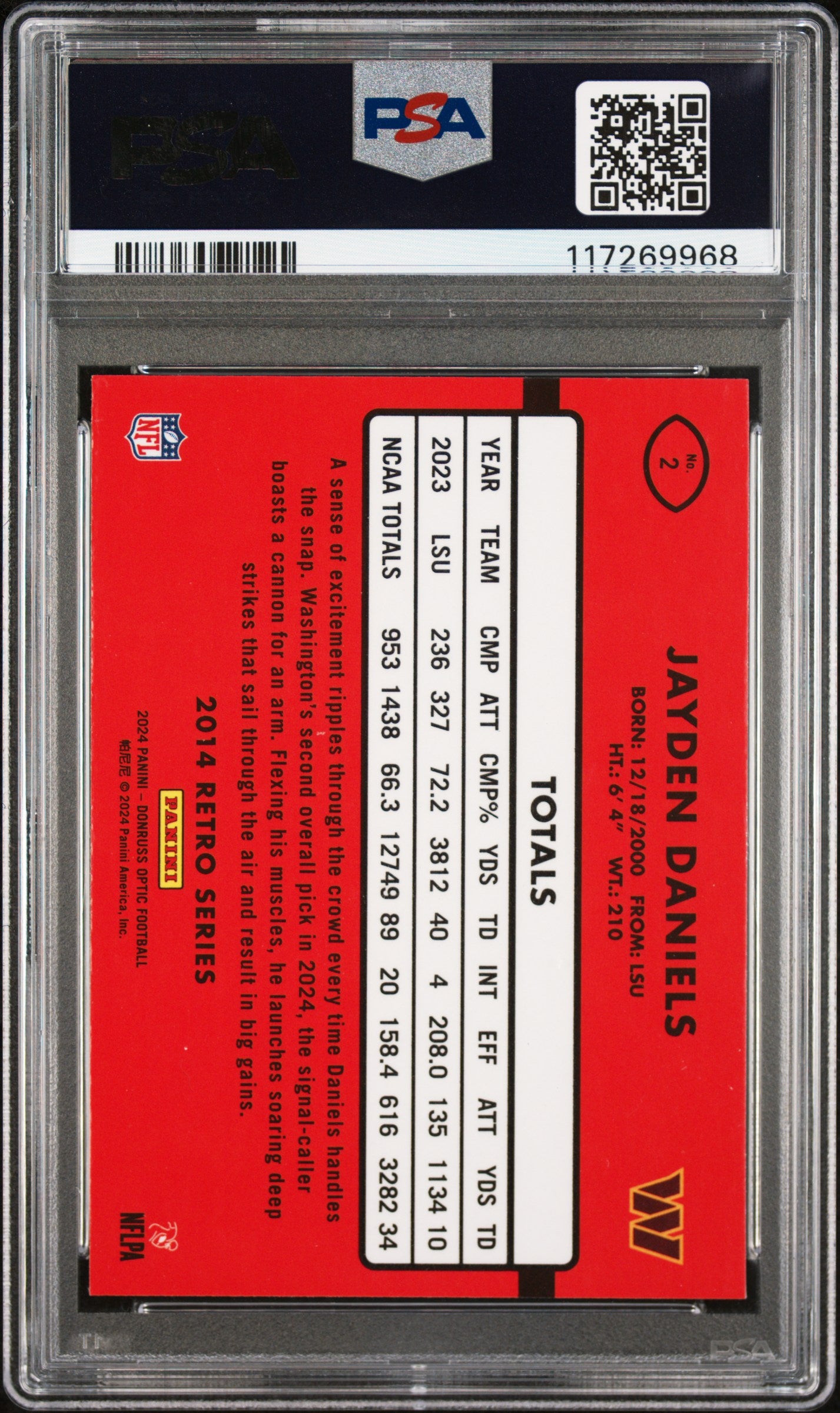 2024 Panini Donruss Optic 2014 Retro Series Jayden Daniels #2 PSA 10