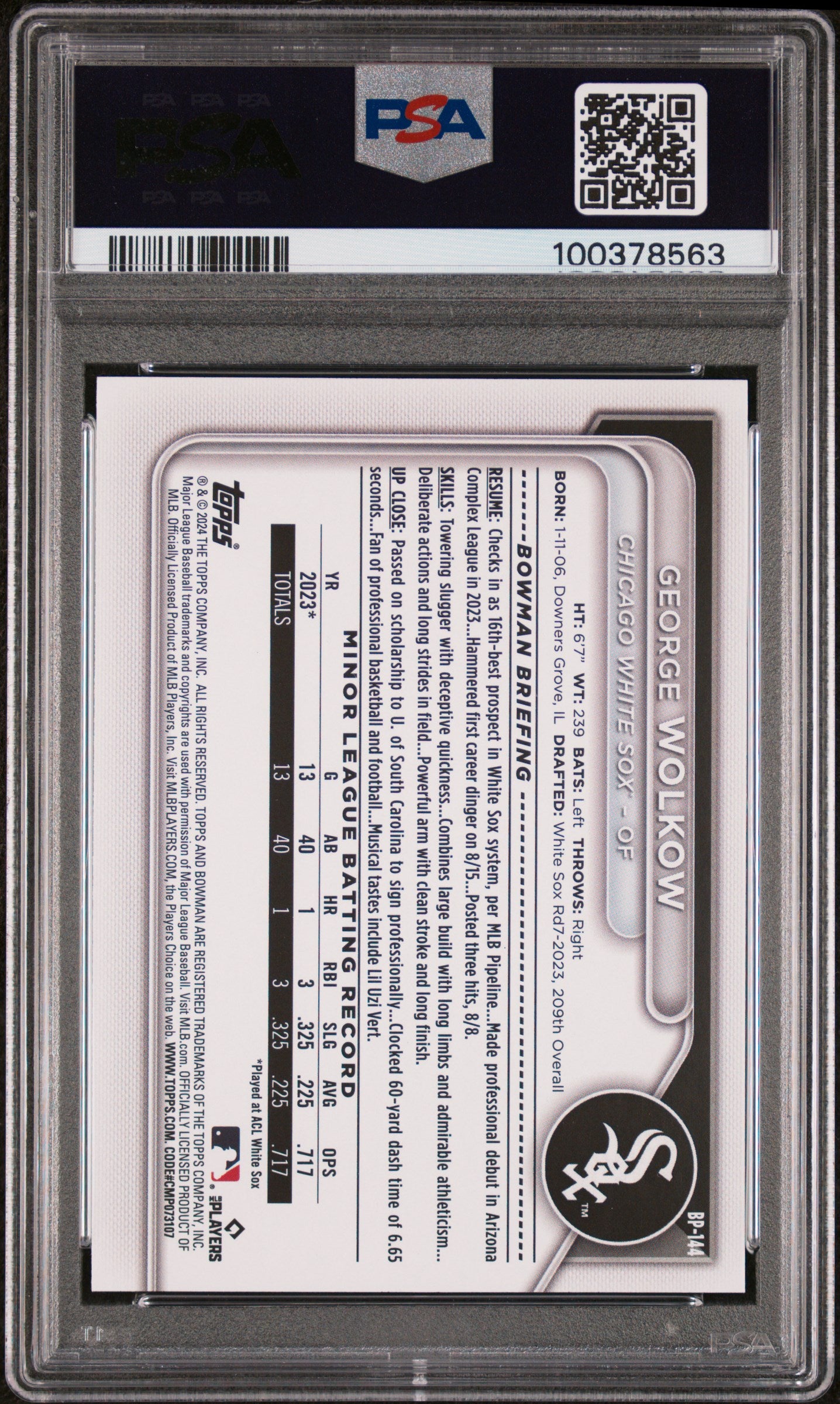 2024 Bowman Paper Prospects George Wolkow #BP144 Sky Blue PSA 10