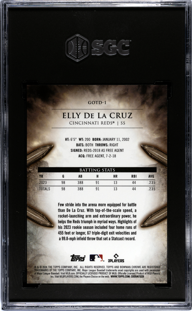 2024 Bowman Elly De La Cruz #GOTD-1 Of The Diamond Gold Refractor SGC 8