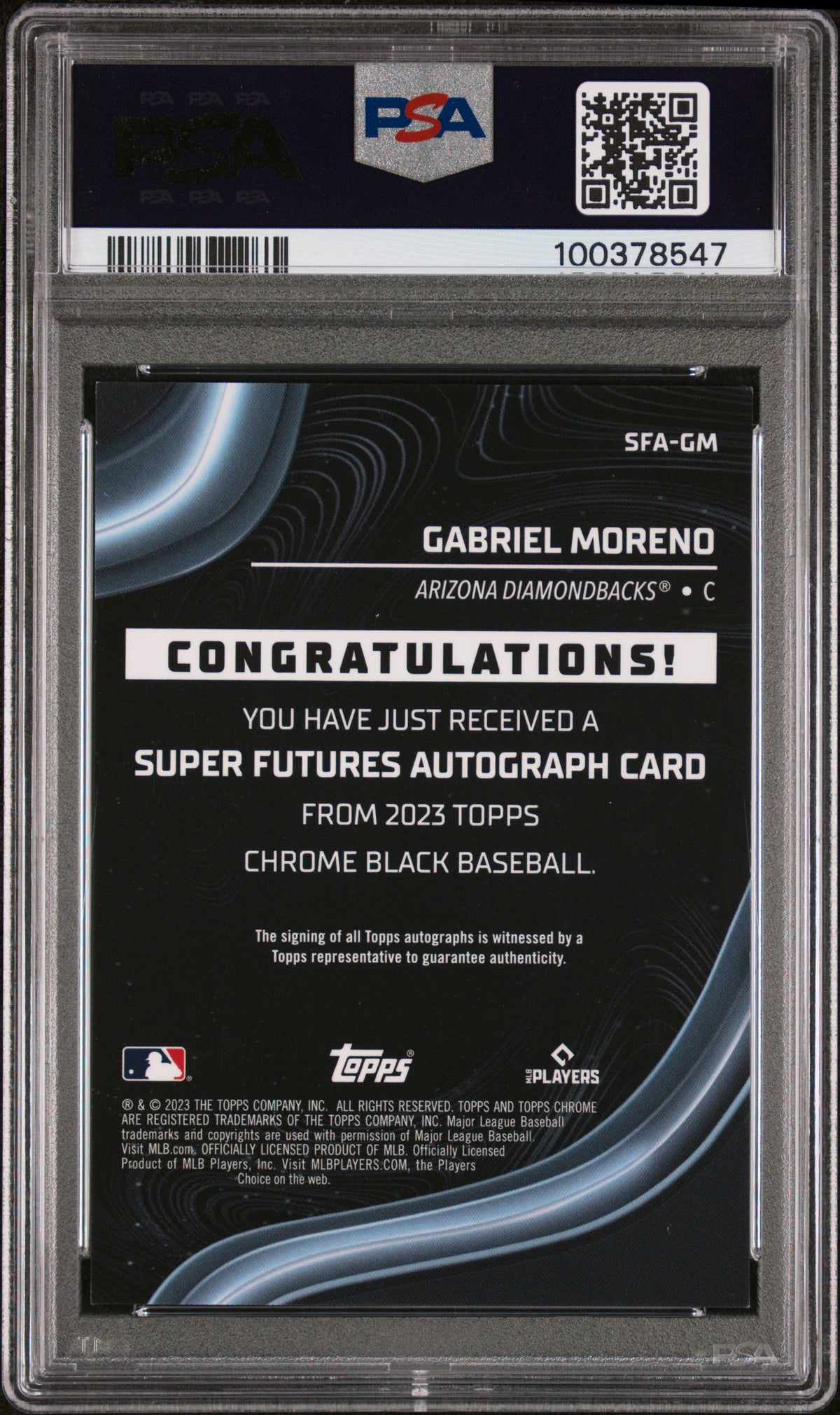 2023 Topps Chrome Black Super Auto Gabriel Moreno #GM Orange Ref /25 PSA
