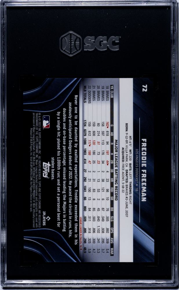 2023 Topps Chrome Black Freddie Freeman #72 Refractor SGC 10
