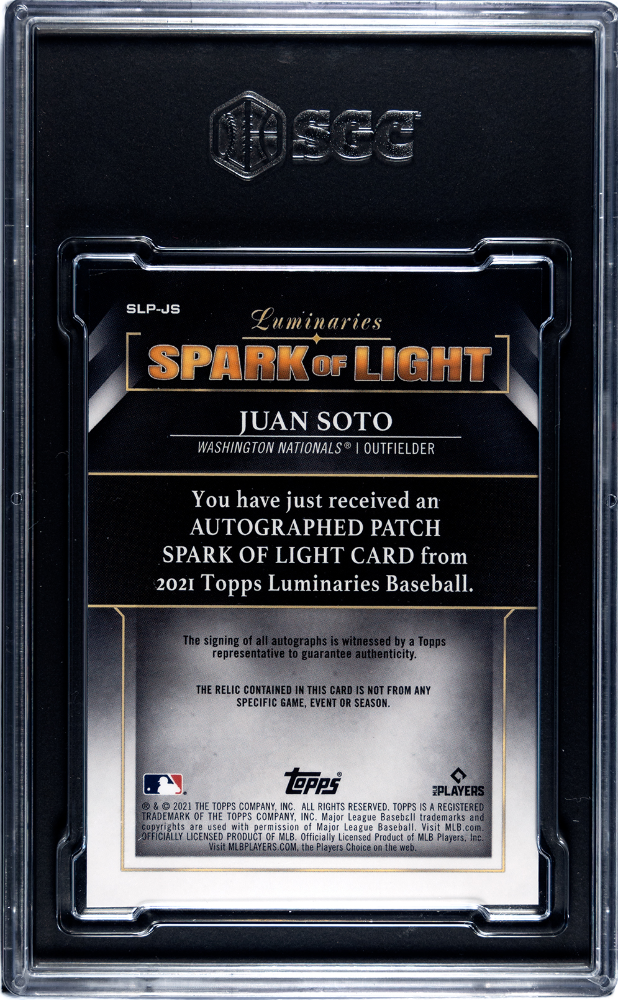2021 Topps Luminaries Juan Soto #SLP-JS Spark Of Light Mat. Auto SGC 8 Auto 10